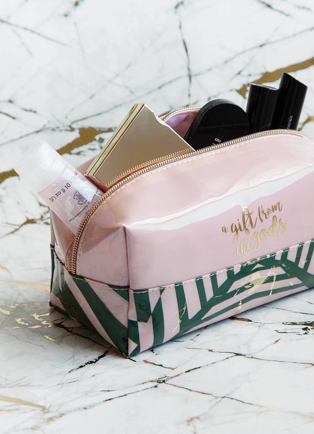 Square Make-Up Bag Tropical A Gift From The Gods Pink Green