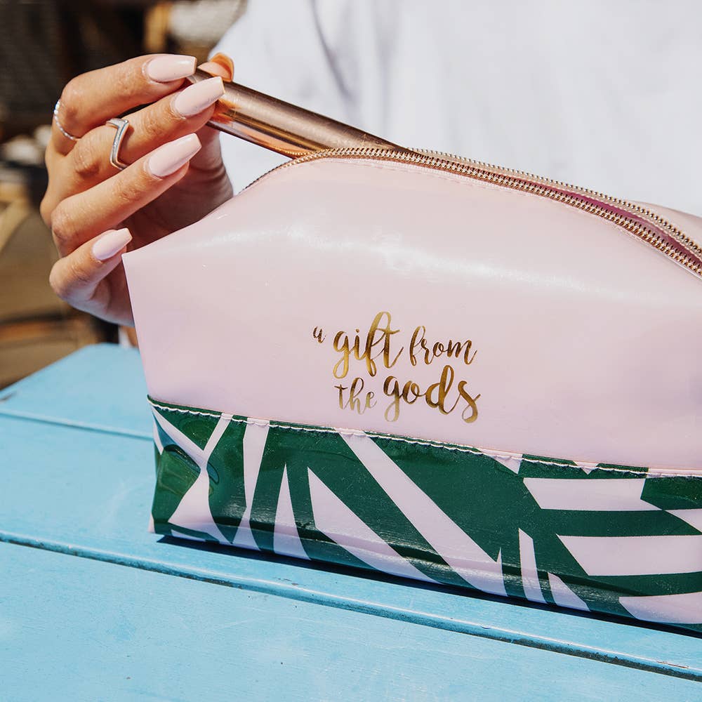 Square Make-Up Bag Tropical A Gift From The Gods Pink Green