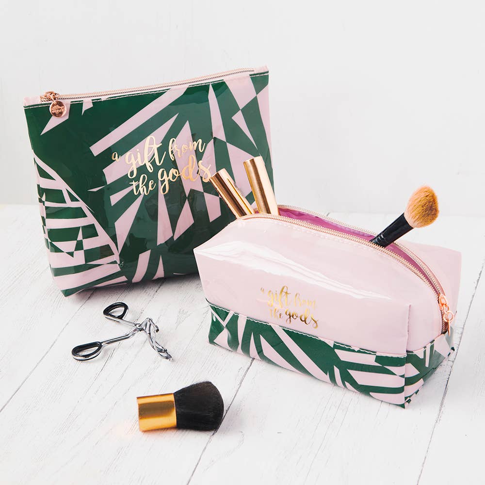 Square Make-Up Bag Tropical A Gift From The Gods Pink Green